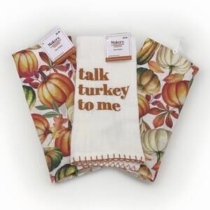 Makery “Talk Turkey To Me” Pumpkin Country Thanksgiving Fall Tea Towels NWT